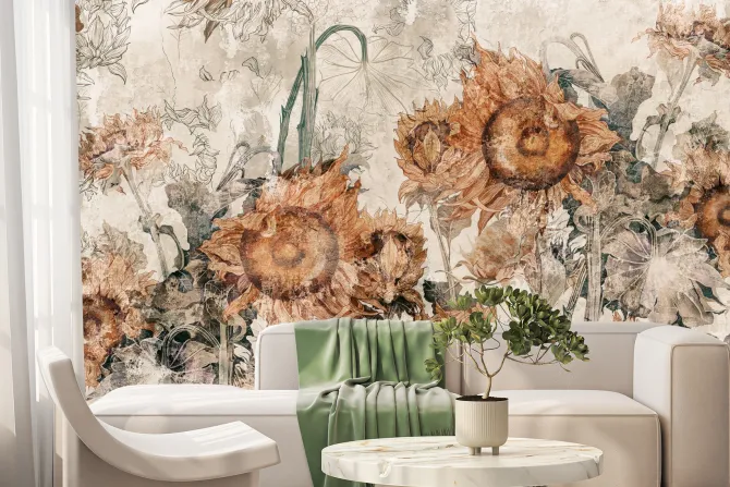 Fototapeta: Botaniczny wzór z żółtymi słonecznikami