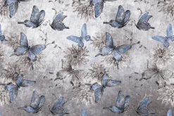 Fototapeta: Botaniczny wzór motyli i kwiatów na betonowym tle z efektem tekstury