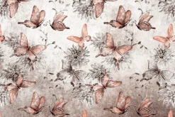 Fototapeta: Botaniczny wzór motyli i kwiatów na betonowym tle z efektem tekstury