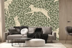 Fototapeta: Botaniczny wzór z psami z zielenią