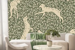 Fototapeta: Botaniczny wzór z psami z zielenią