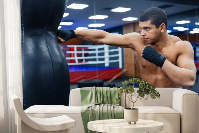 Fototapeta: Boxer szkolenia w siłowni