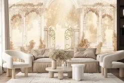 Fototapeta: Brama i kolumny architektura czerwone kwiaty teksturowe tło