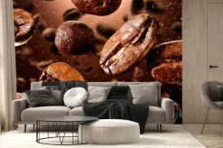 Fototapeta: Brown coffee grains and free space for your decoration.