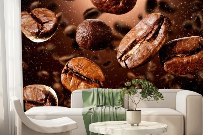 Fototapeta: Brown coffee grains and free space for your decoration.