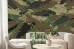 Fototapeta: Brush stroke seamless camouflage print. pattern green brown black