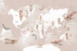 Fototapeta: Brązowa mapa świata ze zwierzątkami