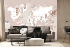 Fototapeta: Brązowa mapa świata ze zwierzątkami