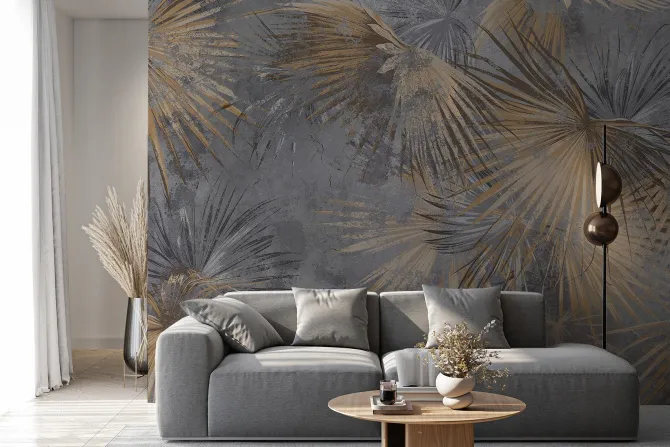 Fototapeta: Brązowe liście palm na szarym betonie