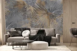 Fototapeta: Brązowe liście palm na szarym betonie