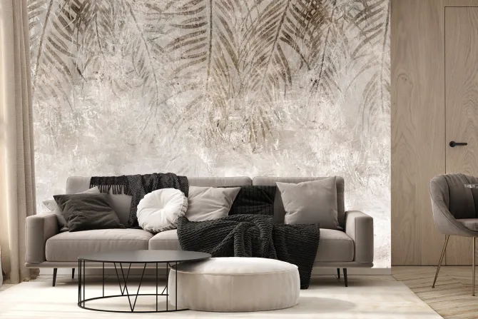 Fototapeta: Brązowe liście palmy na tle betonu w stylu loft