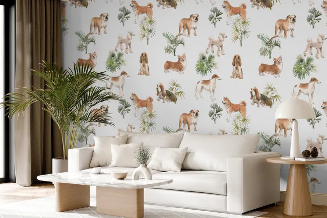 Fototapeta: Brązowe psy z krzewami na białym tle