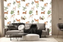 Fototapeta: Brązowe psy z krzewami na białym tle