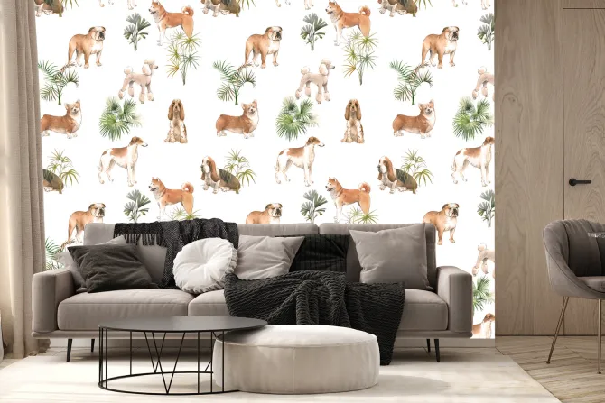 Fototapeta: Brązowe psy z krzewami na białym tle