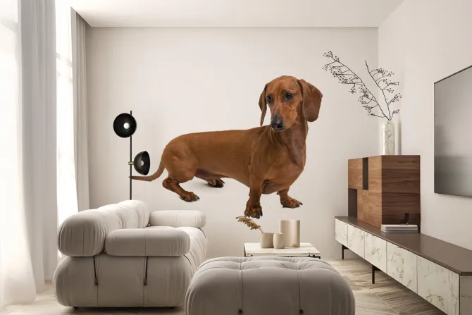 Fototapeta: Brązowy jamnik na białym tle