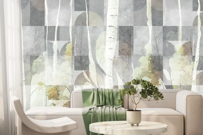 Fototapeta: Brzozy na geometrycznym tle