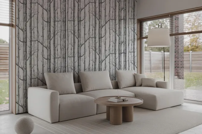 Fototapeta: Brzozy w minimalistycznym krajobrazie