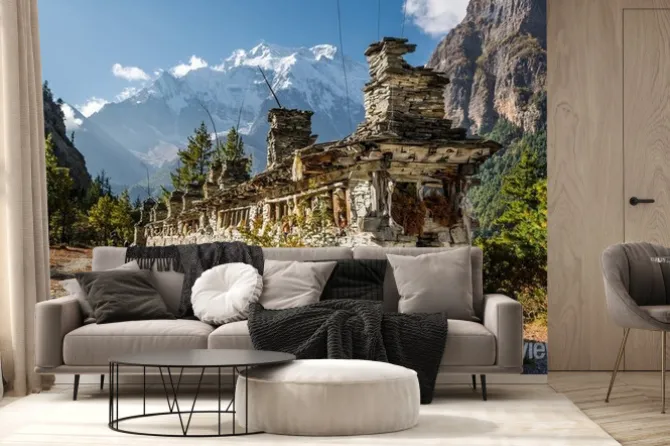 Fototapeta: Buddyjscy koła praying - rejon annapurny.