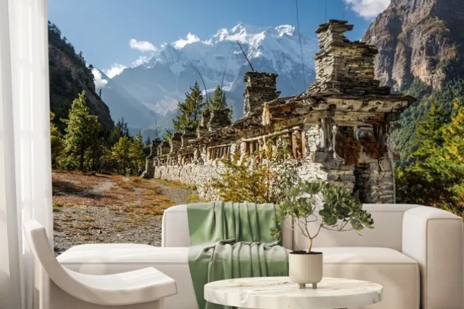 Fototapeta: Buddyjscy koła praying - rejon annapurny.