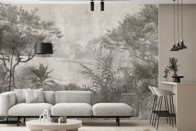 Fototapeta: Bujna leśna roślinność w szarości