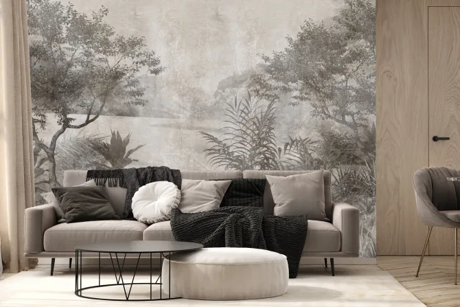 Fototapeta: Bujna leśna roślinność w szarości