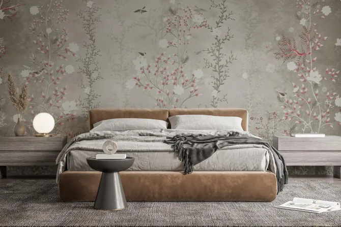 Fototapeta: Bujna roślinność na łące z ptakami