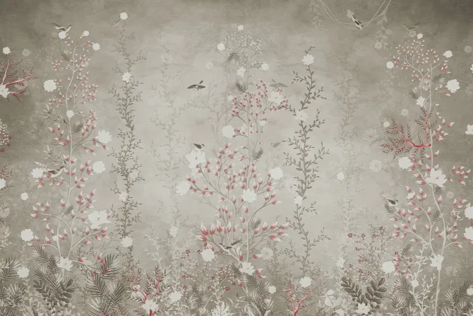 Fototapeta: Bujna roślinność na łące z ptakami