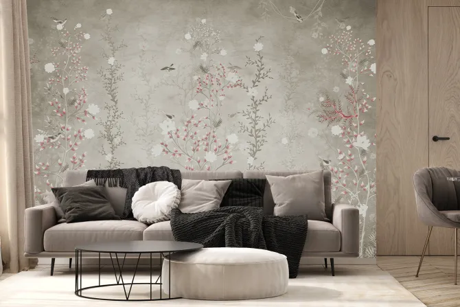 Fototapeta: Bujna roślinność na łące z ptakami