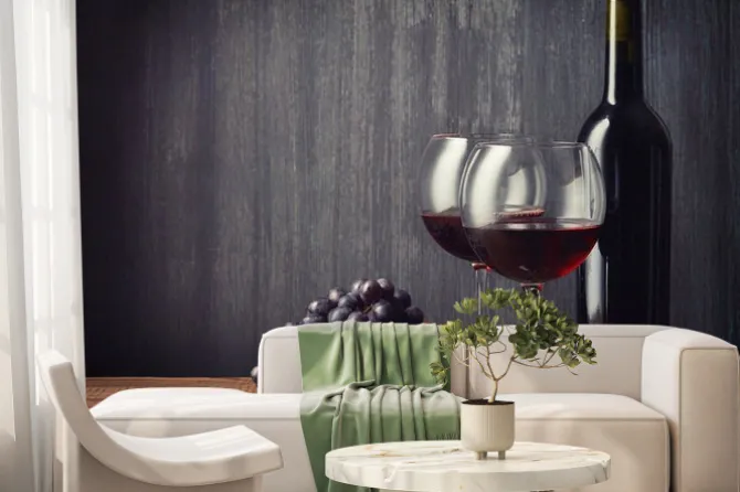 Fototapeta: Butelek i dwa kieliszki czerwonego wina