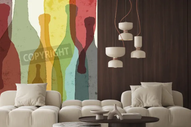 Fototapeta: Butelek wina whisky tequila wódki. zarysy akwareli.