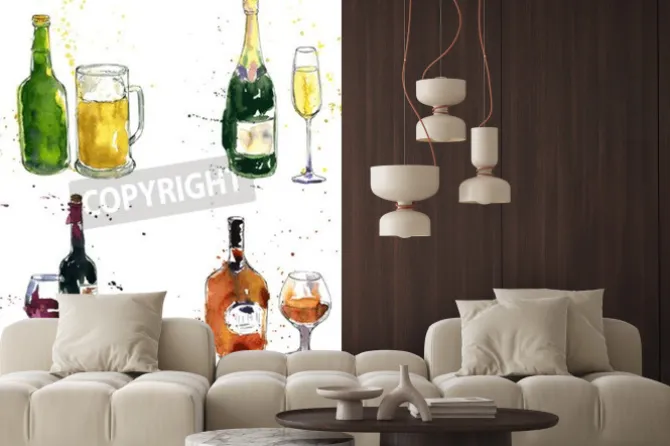 Fototapeta: Butelka koniaku i kubek, butelka wina i szkło, butelkę szampana