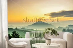 Fototapeta: Cameron highlands ,malaysia. sunrise at green tea farm mountain.