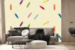 Fototapeta: Cartoon pattern with colored pencils and with drawn lines