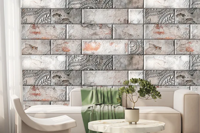 Fototapeta: Ceglana ściana z delikatnym ornamentem