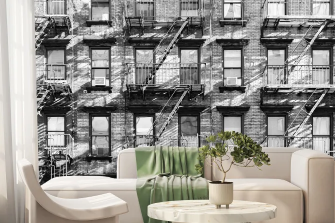 Fototapeta: Ceglana stara kamienica ze schodami