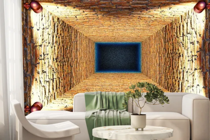 Fototapeta: Ceglany szyb z oświetleniem