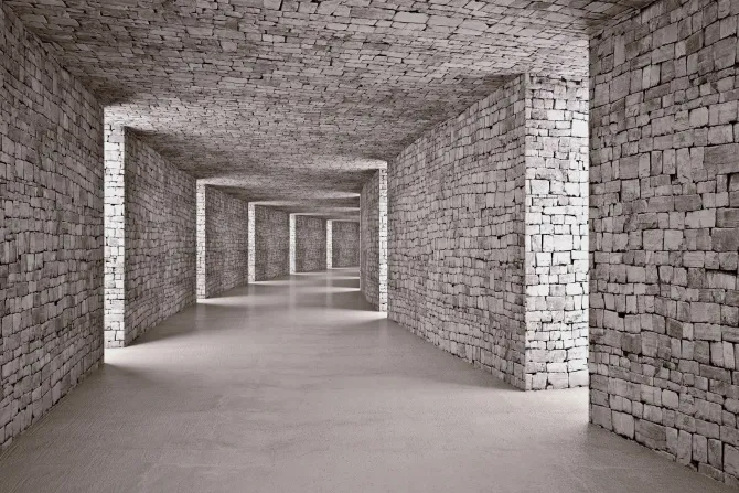 Fototapeta: Ceglany tunel w odcieniach szarości 3d