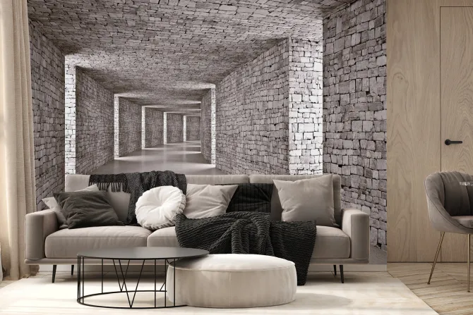 Fototapeta: Ceglany tunel w odcieniach szarości 3d