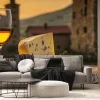 Fototapeta: Cheese and wine on background of italian landscape. based on