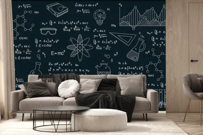 Fototapeta: Chemistry science formulas with images of tools and experimental