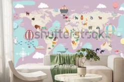 Fototapeta: Childrens world map for the interior