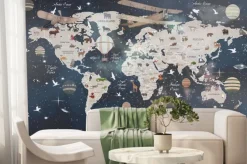 Fototapeta: Ciemna mapa świata ze zwierzątkami