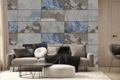 Fototapeta: Ciemne płytki z roślinnym motywem