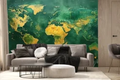 Fototapeta: Ciemnozielona mapa świata