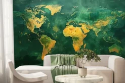 Fototapeta: Ciemnozielona mapa świata
