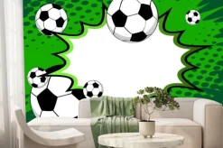Fototapeta: Comic book poster with football ball. soccer balls on comics