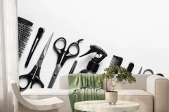 Fototapeta: Composition with scissors and other hairdressers accessories
