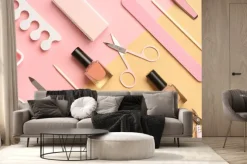 Fototapeta: Composition with cosmetics and accessories for manicure or pedicure.