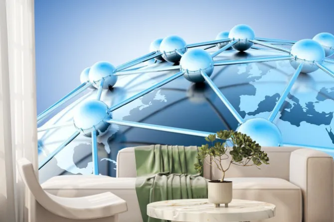 Fototapeta: Concepto de internet y trabajo en red con mapie del mundo