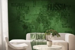 Fototapeta: Countries name typography world map on military fabric texture